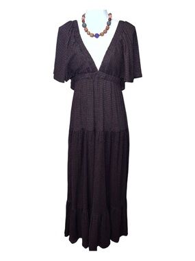 Brown boho maxi dress with flutter sleeves